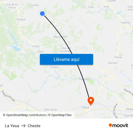 La Yesa to Cheste map