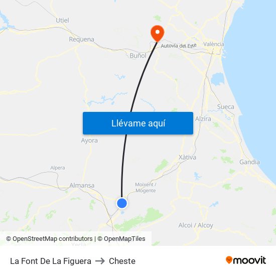 La Font De La Figuera to Cheste map