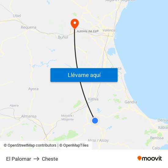El Palomar to Cheste map
