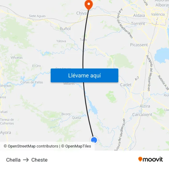 Chella to Cheste map