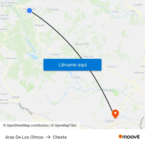 Aras De Los Olmos to Cheste map