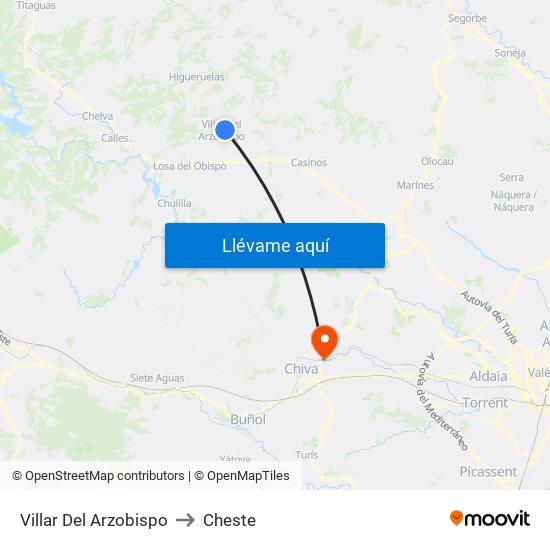 Villar Del Arzobispo to Cheste map