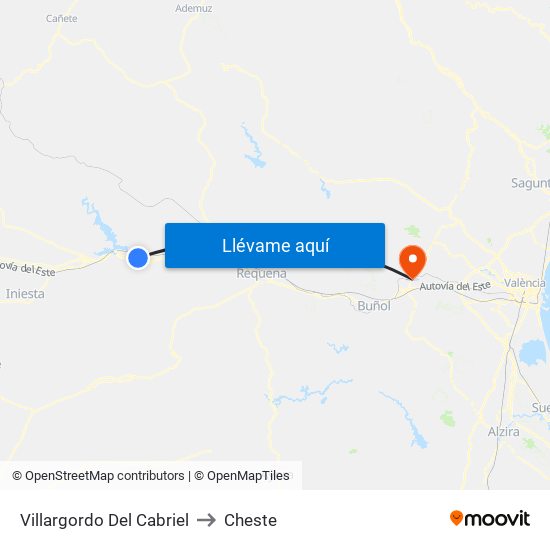 Villargordo Del Cabriel to Cheste map