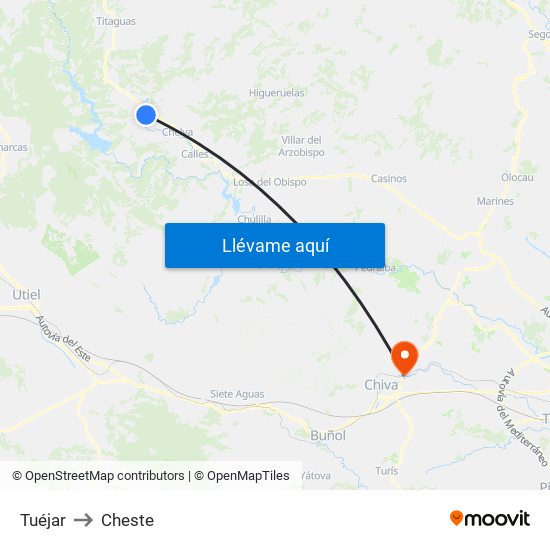 Tuéjar to Cheste map