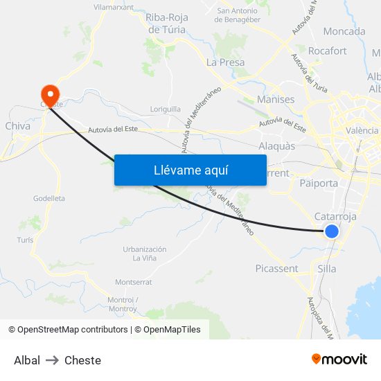 Albal to Cheste map