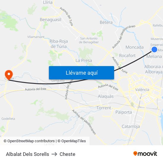 Albalat Dels Sorells to Cheste map
