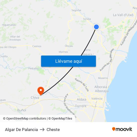 Algar De Palancia to Cheste map