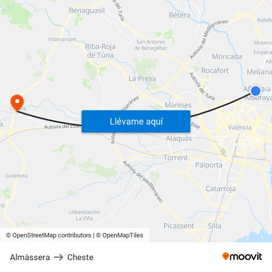 Almàssera to Cheste map