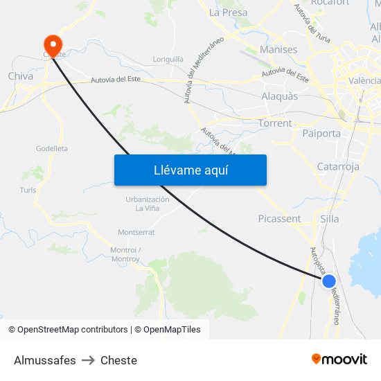 Almussafes to Cheste map