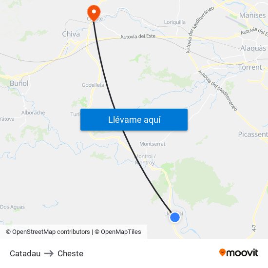 Catadau to Cheste map