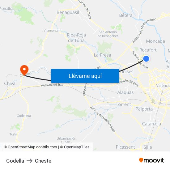 Godella to Cheste map