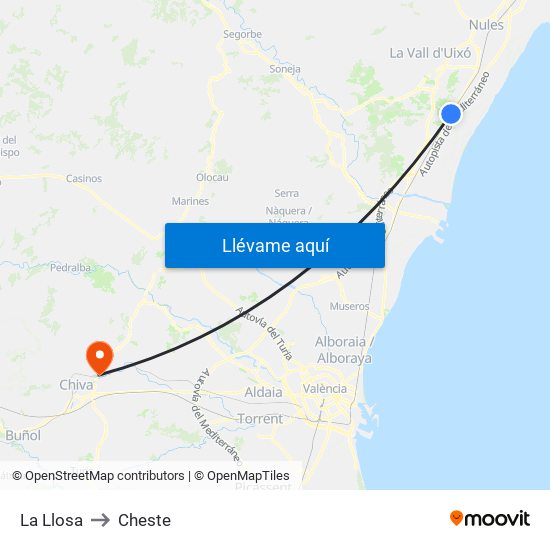 La Llosa to Cheste map