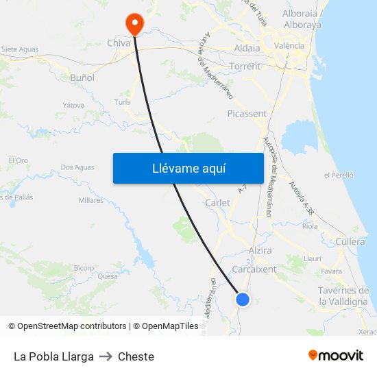 La Pobla Llarga to Cheste map