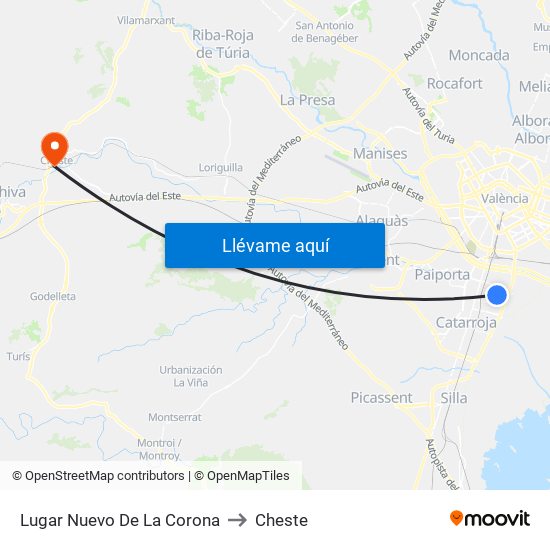 Lugar Nuevo De La Corona to Cheste map