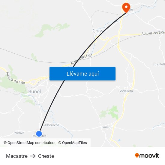 Macastre to Cheste map