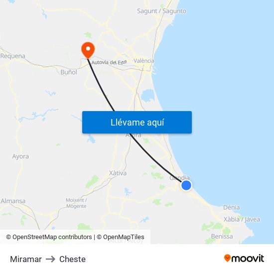 Miramar to Cheste map