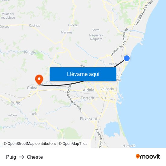 Puig to Cheste map
