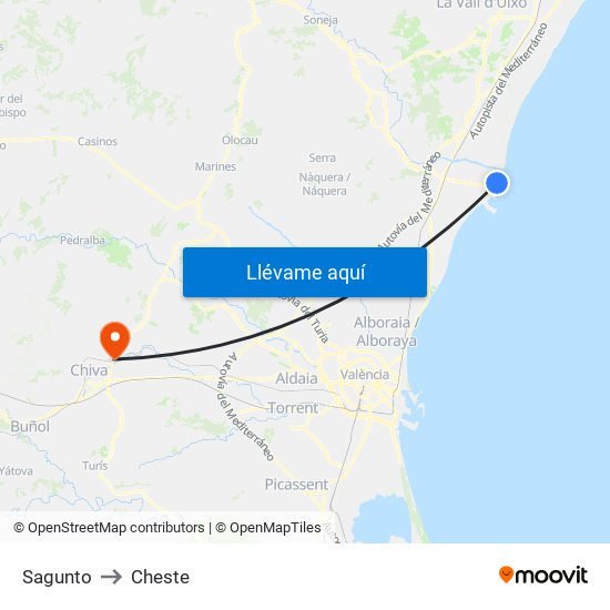 Sagunto to Cheste map