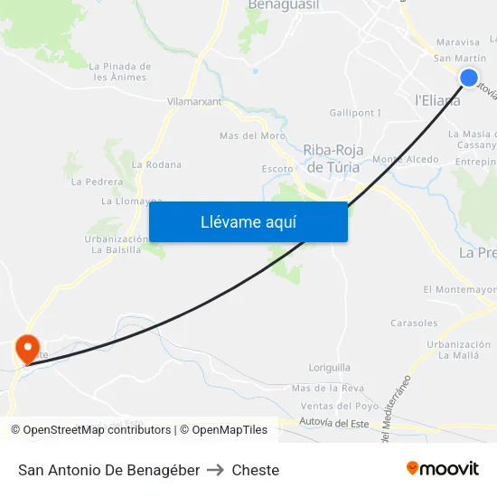 San Antonio De Benagéber to Cheste map