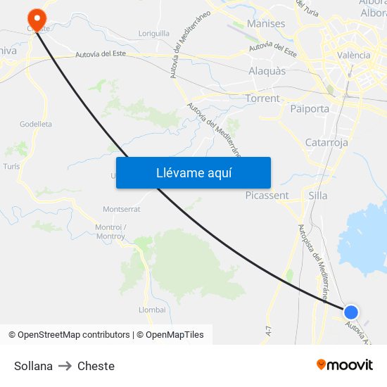 Sollana to Cheste map