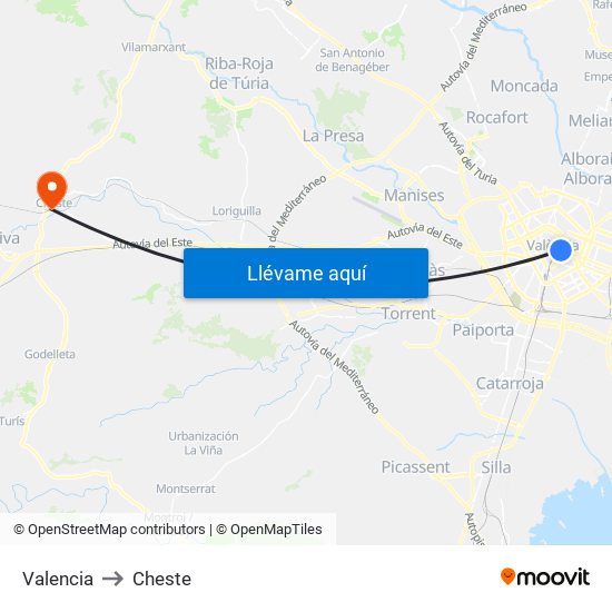 Valencia to Cheste map