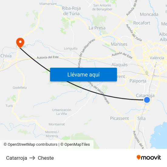 Catarroja to Cheste map