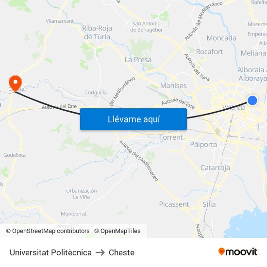 Universitat Politècnica to Cheste map