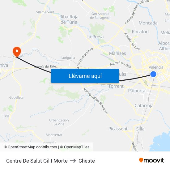Centre De Salut Gil I Morte to Cheste map