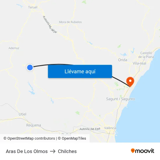 Aras De Los Olmos to Chilches map
