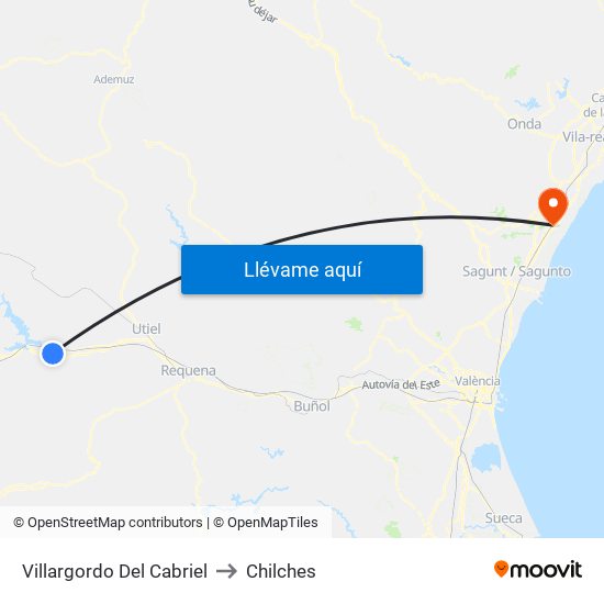 Villargordo Del Cabriel to Chilches map