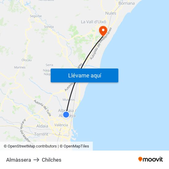 Almàssera to Chilches map