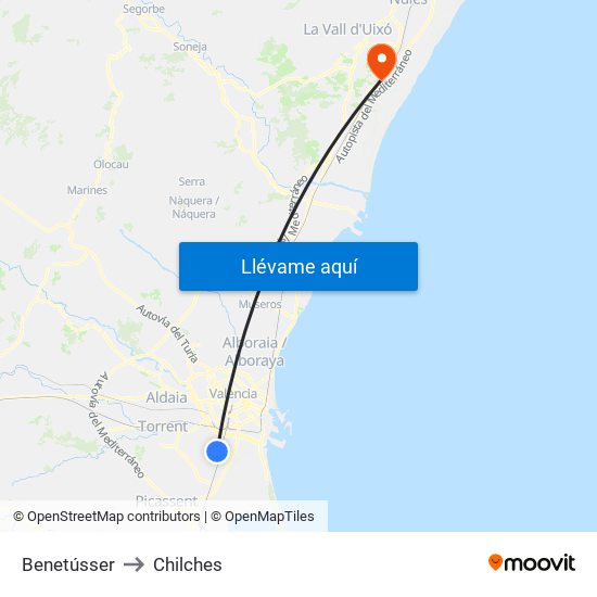 Benetússer to Chilches map
