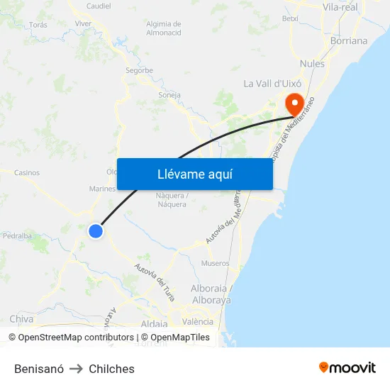 Benisanó to Chilches map