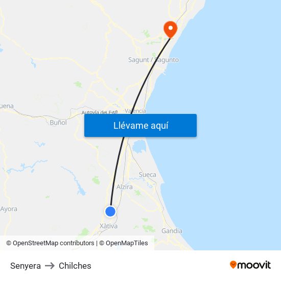 Senyera to Chilches map