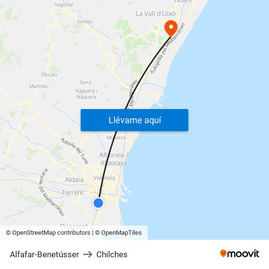 Alfafar-Benetússer to Chilches map