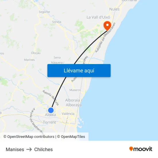 Manises to Chilches map