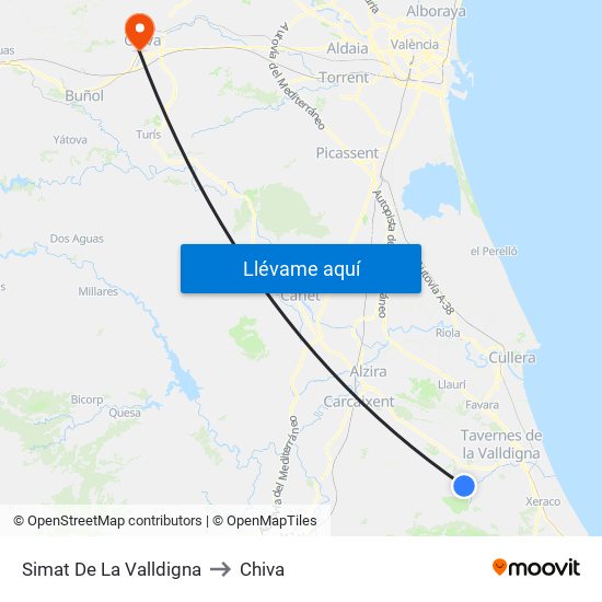 Simat De La Valldigna to Chiva map