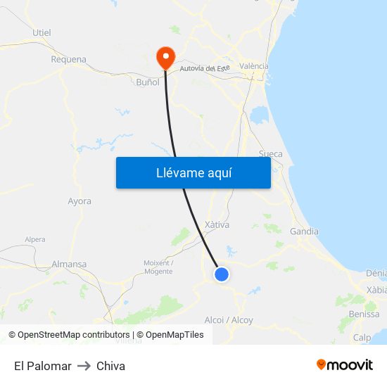 El Palomar to Chiva map