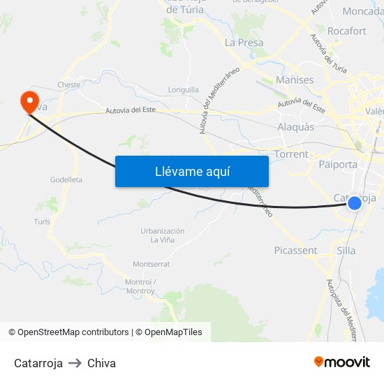 Catarroja to Chiva map
