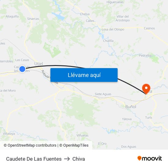 Caudete De Las Fuentes to Chiva map