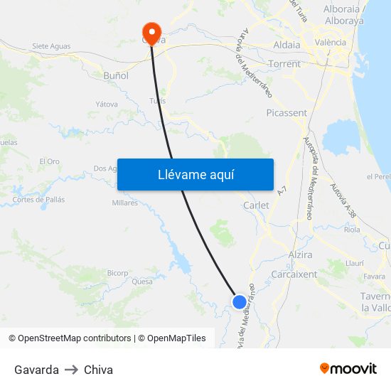 Gavarda to Chiva map