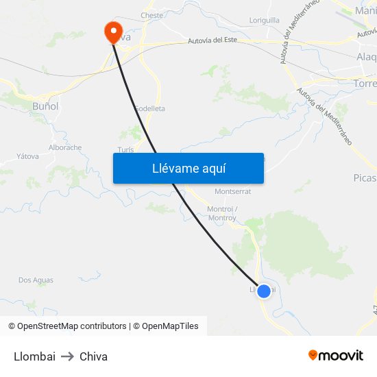 Llombai to Chiva map