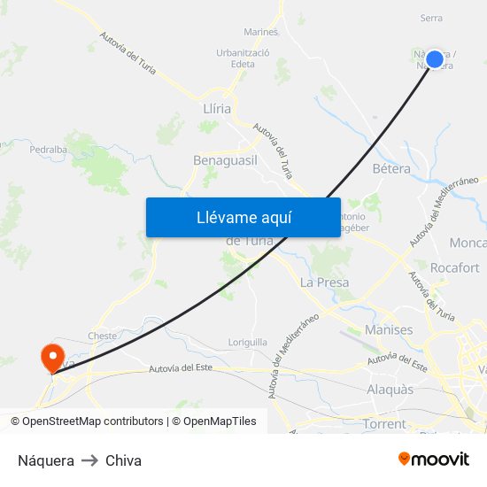 Náquera to Chiva map