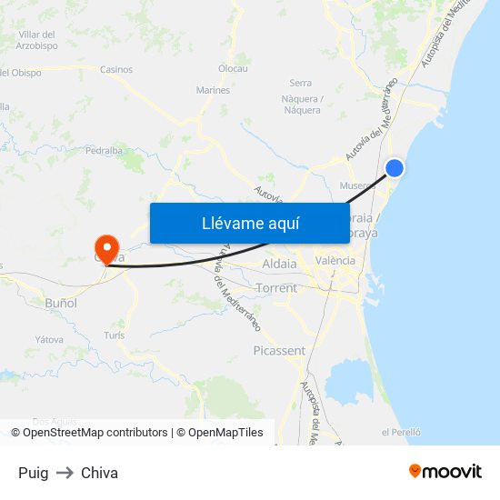 Puig to Chiva map