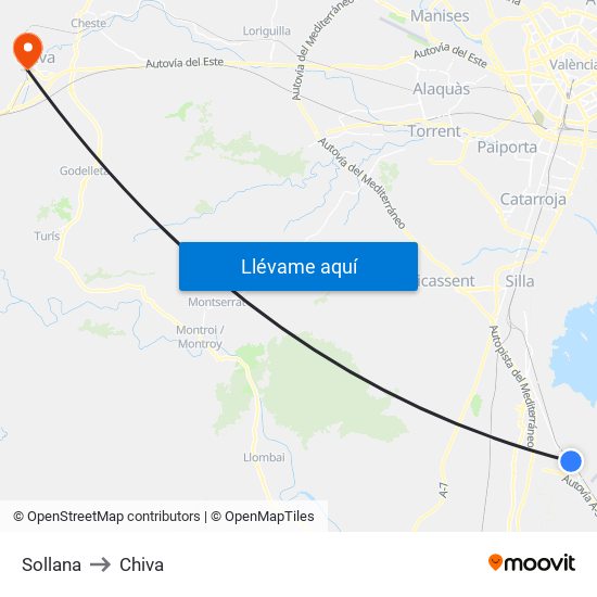 Sollana to Chiva map