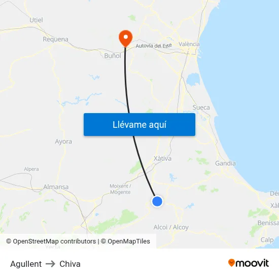 Agullent to Chiva map