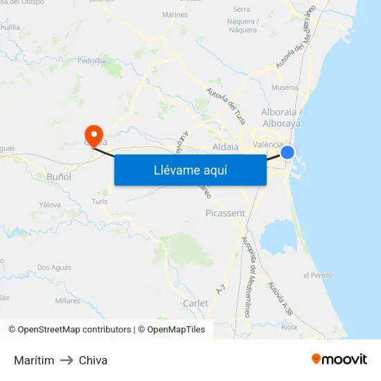 Marítim to Chiva map