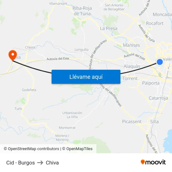 Cid - Burgos to Chiva map