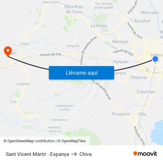 Sant Vicent Màrtir - Espanya to Chiva map