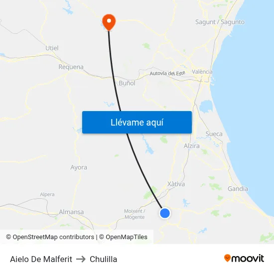 Aielo De Malferit to Chulilla map